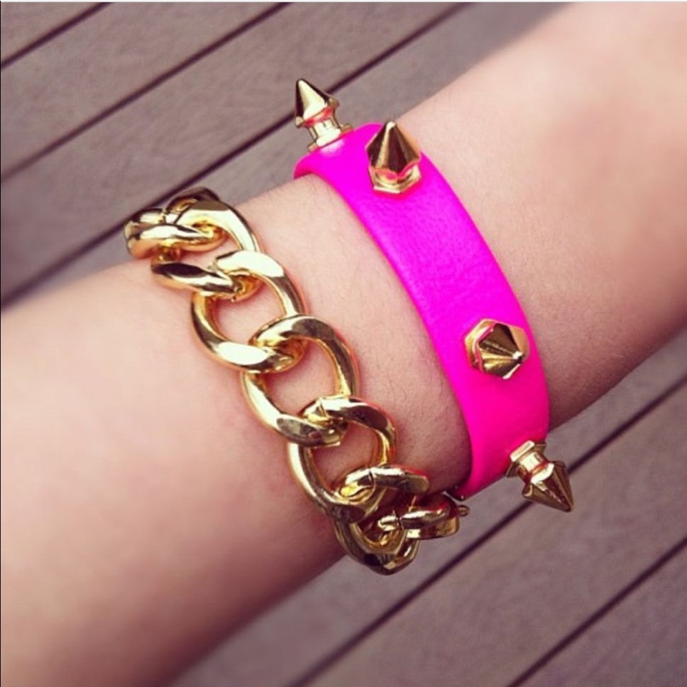 Motita Jewels neon pink & gold spike wrap bracelet